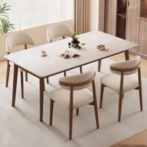 Lanmeng Island Home Furniture Simple Sintered Stone Dining Table for Apartments Living Room Modern Rectangular Solid Wood Dining Table Set