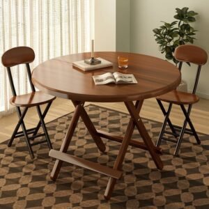 Lanmeng Island Modern Small Foldable Round Dining Table Portable Orbicular Collapsible Dining Table for Rental House Restaurant Kitchen