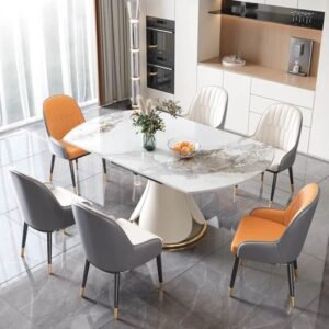 Lanmeng Island Modern Luxury Rotating Sintered Stone Dining Table Round Kitchen Home Furniture Extendable Dining Table Set of 6