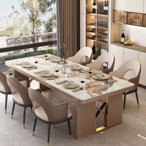 Lanmeng Island Modern Luxury Large Dining Table Marble Rectangular Dining Table Set with 8 10 Seater for Dining Kitchen Home