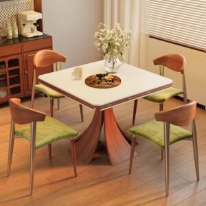 Lanmeng Island Minimalist Nordic Convertible Square Dining Table Set With Chairs Adjustable Folding Design Space-Saving Dining Furniture