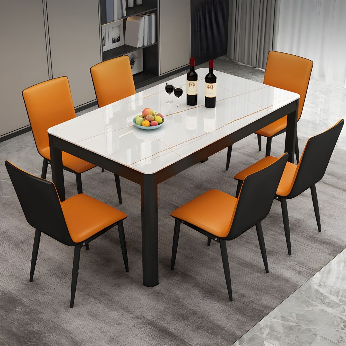 Lanmeng Island Modern Rectangular Glass Dining Table With Black Metal Legs 4 6 Seats for Kitchen & Home Furniture