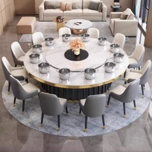 Lanmeng Island Luxury Italian Style Commercial Round Dining Table With Automatic Rotating Lazy Susan Metal Base for Hotel Restaurant