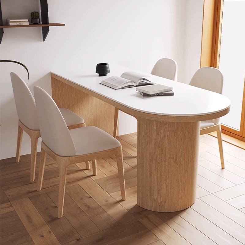 Cream Rock Slab Dining Table Solid Wood