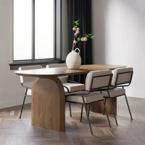 Lanmeng Island Nordic Modern Solid Wood Oval Dining Table Set 6 Person Wooden Dining Table with 4 Chair OEM Dining Room Furniture