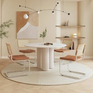 Lanmeng Island Modern Round Sintered Stone Dining Table Dining Room Furniture Metal Base Round 4 Seater Dining Table Set