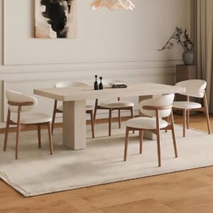 Lanmeng Island Simple Home Furniture Set Travertine Stone Thickened Kitchen Table Solid Wood Base Dining Table Set for Apartment
