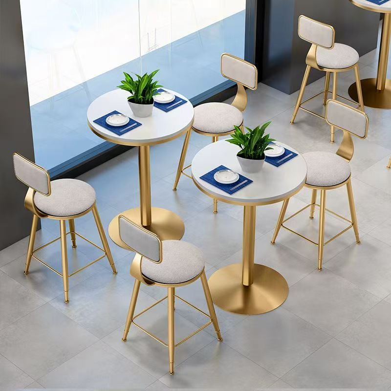 Lanmeng Island Modern Home Leisure Bar Chairs With Round White Sintered Stone Scratch Resistant Dining Table for Restaurant Furniture