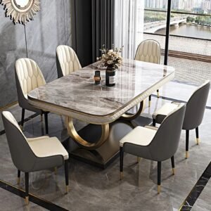 Lanmeng Island Luxury Dining Room Furniture Marble 6 Seater Kitchen Dining Table Modern Metal Frame Dining Table Set