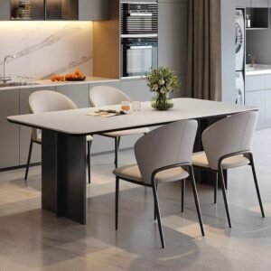 Lanmeng Island Italian Luxury Minimalist Modern Dining Set Metal Frame Dining Table Set for Kitchen Hotel Apartment Living Room