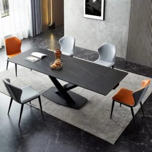 Lanmeng Island Modern Retractable Dining Table Home Furniture Italian Style Minimalist Light Luxury Metal Extendable Dining Table