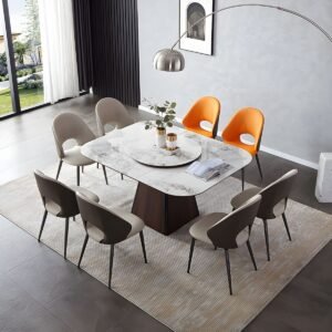 Lanmeng Island Modern Minimalist Multifunctional Expandable Sintered Stone Square Dining Table With Rotating Turntable