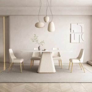 Lanmeng Island Modern White Sintered Stone Rectangular Dining Table Set 4 6 Seater for Kitchen & Home