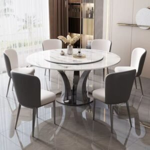 Lanmeng Island Light Luxury Sintered Stone Dinning Table Set for 6 Modern Simple Italian Restaurant Dining Round Table With Turntable