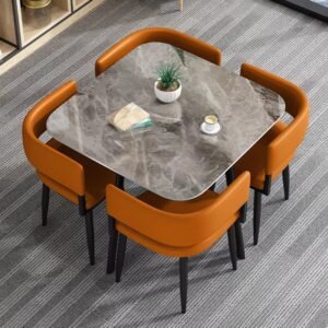 Lanmeng Island Best Selling Made Modern Restaurant Dining Table Chair Set with Marble Table Top Space-Saving Design 4 Seater for Hotel Office