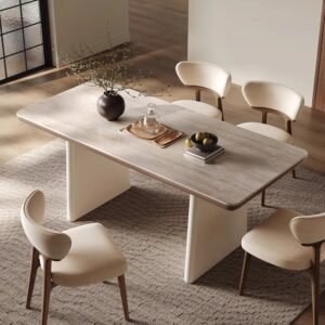 Lanmeng Island Modern Minimalist Dining Table Set Rectangular Travertine Rock Slab Kitchen Tables for Small Apartments Farmhouse & Hotel Use