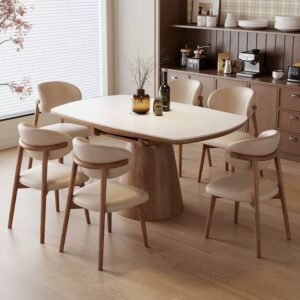 Lanmeng Island Solid Wood Dining Table - sintered stone + wood