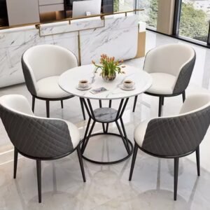 Lanmeng Island Luxury Modern Marble Restaurant Table Chair Sets for Hotels Malls Schools Office Break Areas-Durable Commercial Furniture