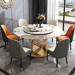Lanmeng Island Modern Home Durable Furniture Gold Metal Round Dining Table Luxury Metal Frame Dining Table Set for Home