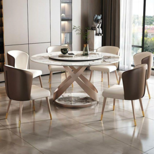 Lanmeng Island Luxury Italian Sintered Stone Round Dining Table Modern Stone Top Dining Set With Lazy Susan Home Dining Table Set