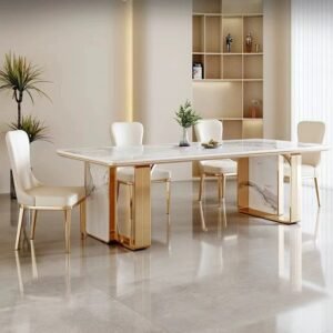 Lanmeng Island Luxury Rectangular Dining Table - Marble + metal