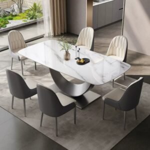 Lanmeng Island Modern Dining Table Kitchen Dinner Table With U-Shape Metal Pedestal for Kitchen Dining Room