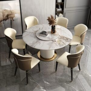 Lanmeng Island Modern Contemporary Round 4 6 8 Seater Dining Set With Sintered Stone & Metal Hotel Apartment Dining Tables
