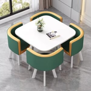 Lanmeng Island Modern 1 Table 4 Chairs Durable Metal Dining Table Sets for Restaurant Space Saving Commercial Furniture Mall School Hotel Shop