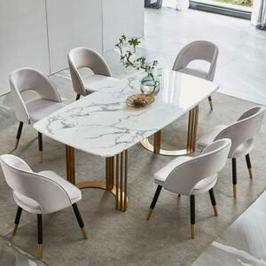 Lanmeng Island Restaurant Dining Table and Chair Set - sintered stone + metal