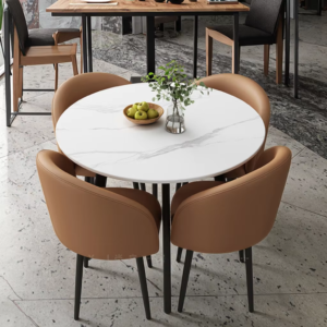 Lanmeng Island Extendable Sintered Stone Dining Table - Round Marble