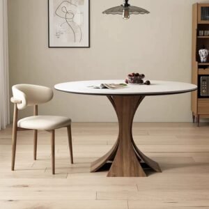 Lanmeng Island Round Sintered Stone Dining Table - sintered stone +wood