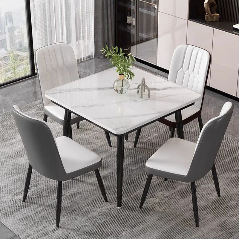 Lanmeng Island Modern White Kitchen Dining Table Set Sintered Stone Table With Black Metal Base 6 Seater Dining Table