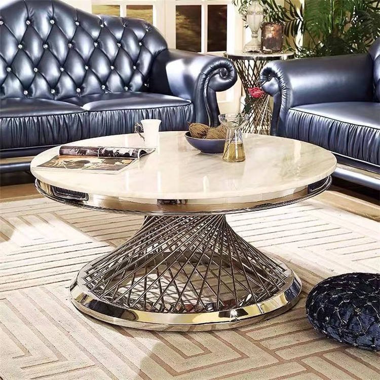 Lanmeng Island Hot Sales Luxury Modern Round Nordic Stainless Steel Sofa Bed Coffee Table for Small Living Room Bedroom Indoor Home Furniture