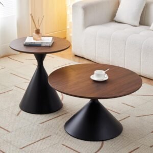 Lanmeng Island Modern Luxury Solid Wood Round Metal Side Table Set Durable Iron Art Coffee & Tea Sofa Furniture Living Room General Home Use