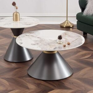 Lanmeng Island Hot Selling Luxury White Grey Black Coffee Table Set 2pcs Metal Legs Marble Top Home Gym Dining Includes Glass Wooden Materials