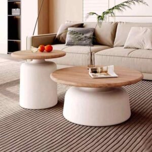 Lanmeng Island Modern Nordic Simple Style Round Coffee Table Wood Top with Metal Frame Dining Living Room Furniture Set for Hotels and Villas