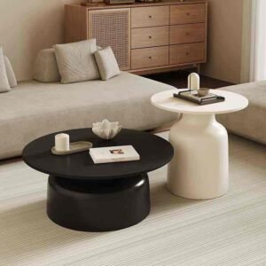 Lanmeng Island Modern Luxury Solid Wood Round Metal Side Table Durable Iron Art Coffee or Tea for Living Room Home Furniture