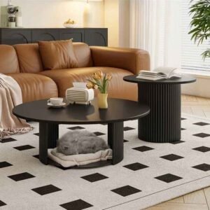 Lanmeng Island French Cream Style Solid Wood Oval Small Coffee Table with Cat Bed Storage Living Room Furniture Combination Set