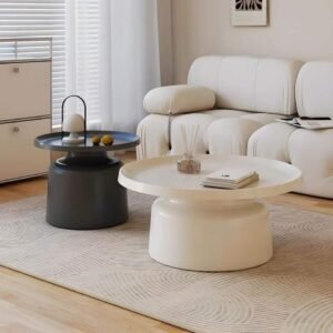 Lanmeng Island Modern Italian Round Tea Table with Luxury Light Metal Wood Furniture MDF Coffee Tables Set for Home Living Room Dining Use