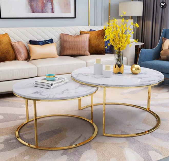 Modern White Faux Marble Nest Coffee Table