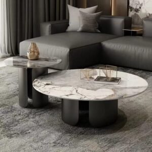 Lanmeng Island Manufacturer Modern Style Rock Stone Coffee Table Stainless Steel and Marble Side Table for Home Living Room Set Furniture