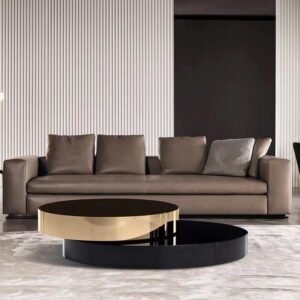 Lanmeng Island Luxury Italian-Style Stainless Steel Round Coffee Table Modern Glass/Marble Design Rotation Feature for Living Room