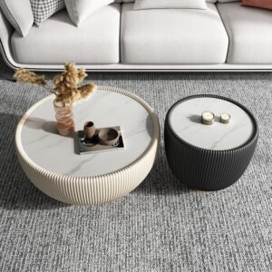 Lanmeng Island Factory Sales Modern Luxury Round Sintered Stone Top Side Table Creative Iron Stand for Living Room Dining Home Hotel or Villa