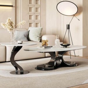 Lanmeng Island Luxury Italian Design Marble Coffee Table Set New Modern Gold Stainless Steel Center End Table Hotel Home Living Room Furniture
