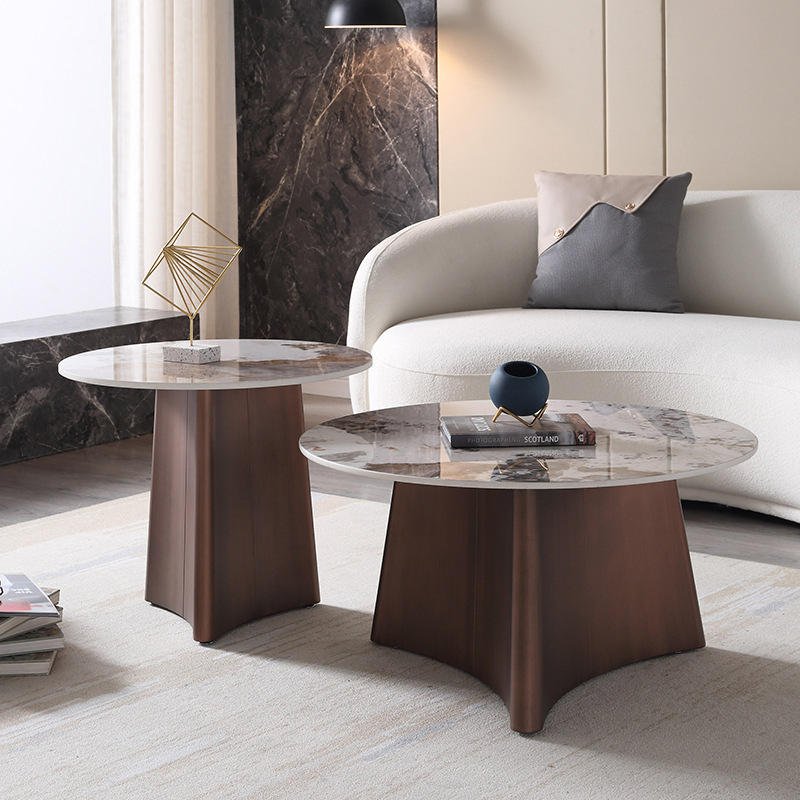 Lanmeng Island Hot Sales Italian Luxury Modern Coffee and Tea Table Set Metal Rock Plate Round Design for Living Room Home Furniture Sets