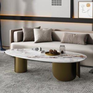Lanmeng Island French Square Ball Smart Lift White Gold Side Coffee Table Pattern Marble Glass Material Set Home Furniture Living Room Bedroom