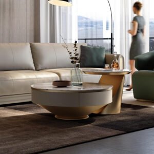Lanmeng Island Modern Luxury Ceramic Marble Coffee Table with Storage Round Nesting Furniture for Dining Home Living Room Furniture Sets