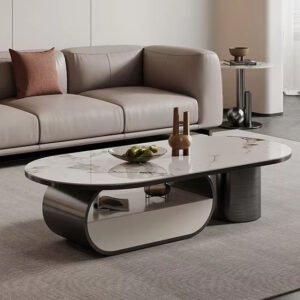 Lanmeng Island Hot Sales Modern Simple Oval Coffee Table Sintered Stone High Sense for Small Household Storage Living Room Furniture Set