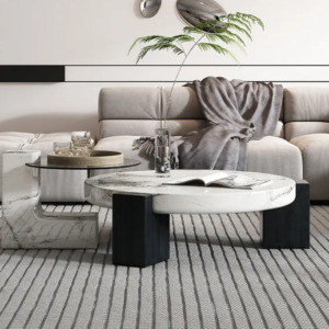 Lanmeng Island European Style Contemporary Luxury Modern Nesting Home Furniture Round Glass Side Table with Marble Top Coffee Table Living Room