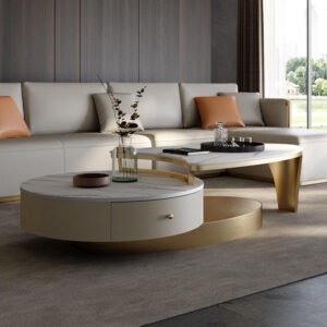 Lanmeng Island Nordic Modern Style Round Coffee Table Simple Living Room Furniture with Luxury Glass Countertop Metal Material for Hotel Home